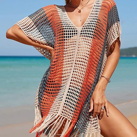 Crochet Knitted Beach Cover Up Open Front Kimono Cardigan Sexy Lace Dress